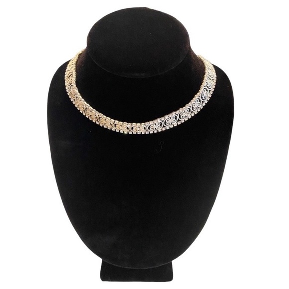 Vintage Carolee Silver Toned and Rhinestone Scroll Choker Necklace - Picture 1 of 4